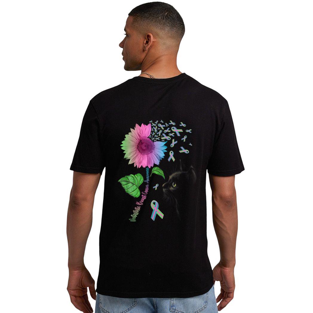 Black Cat Sunflower Metastatic Breast Cancer Awareness Day Men T-Shirt