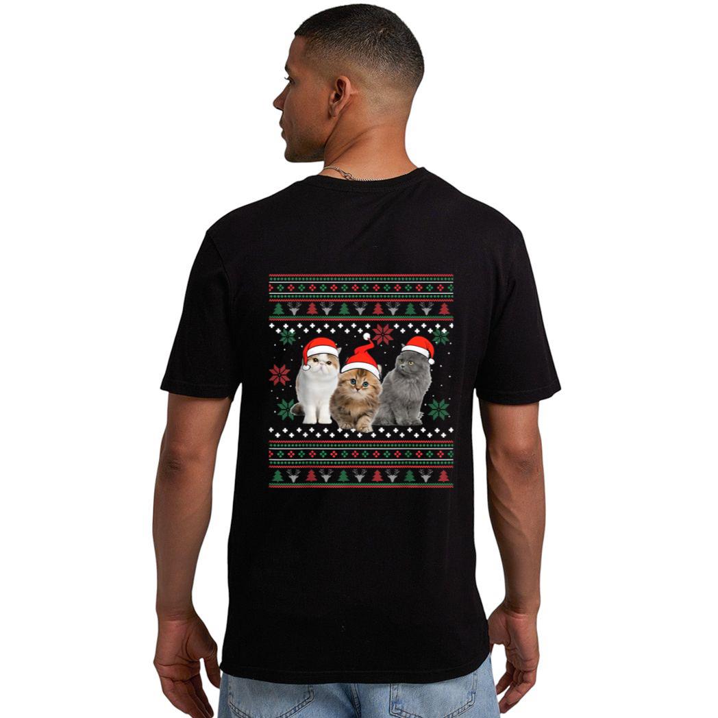 Cat Christmas Ugly Sweater Santa Hat Gifts For Cat Lover Men T-Shirt