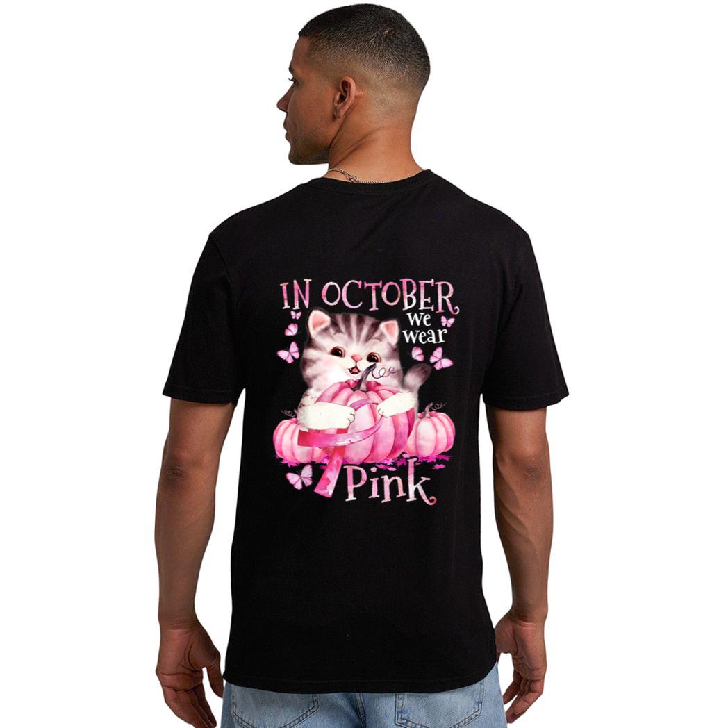 Cat Pumpkin Halloween In October We Wear Pink Breast Cancer Men T-Shirt