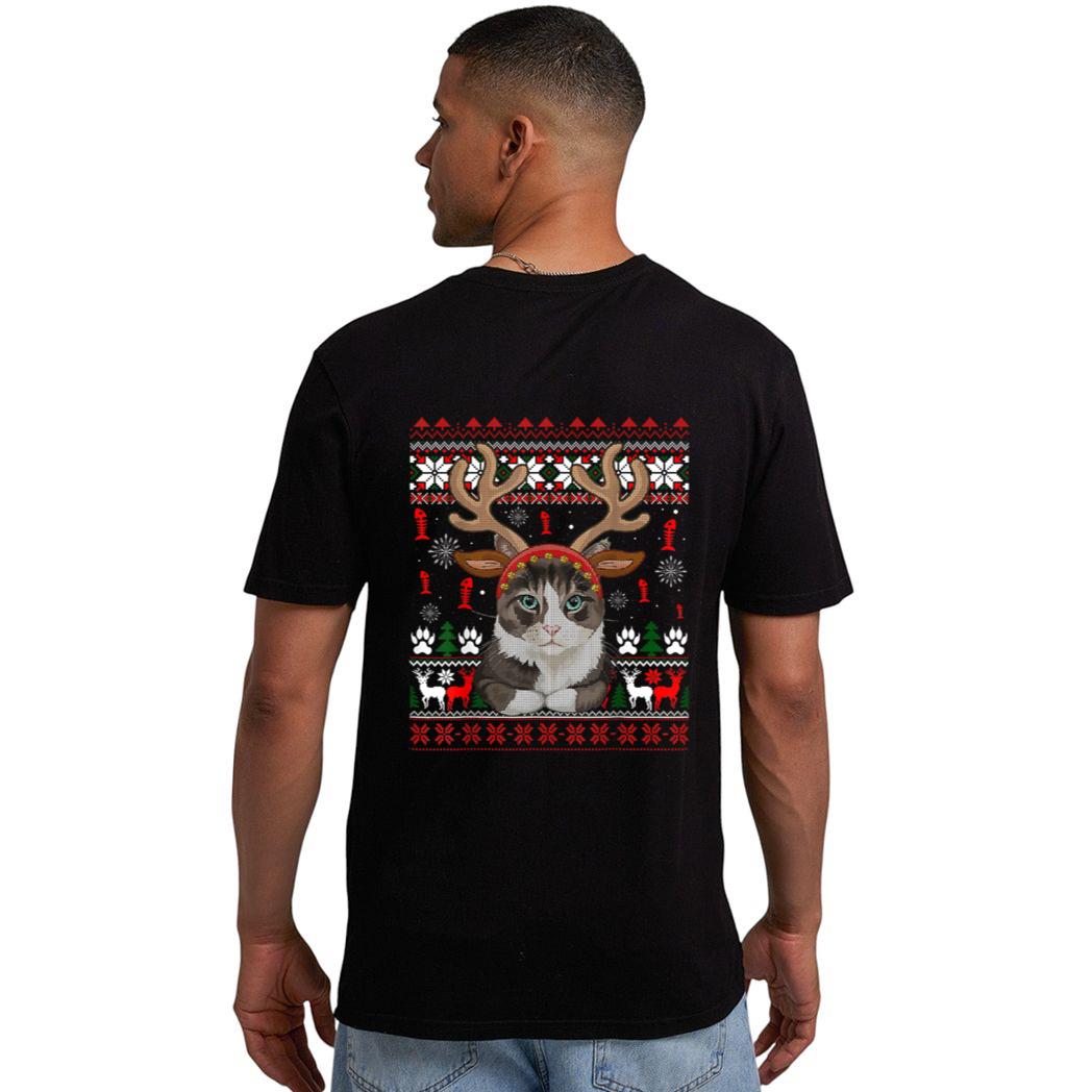 Cat Reindeer Antlers Headband Funny Ugly Christmas Sweater Men T-Shirt