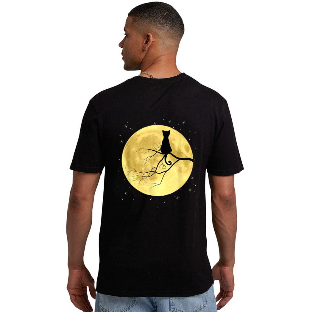 Cat Silhouette On Moon Mystical Cat Halloween Cat And Moon Men T-Shirt
