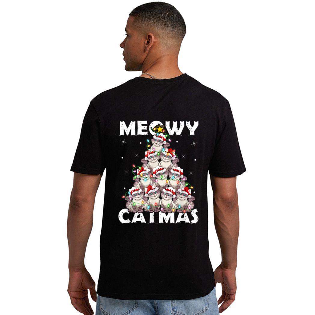 Cat Xmas Lights Santa Meowy Catmas Cat Christmas Ree Men T-Shirt