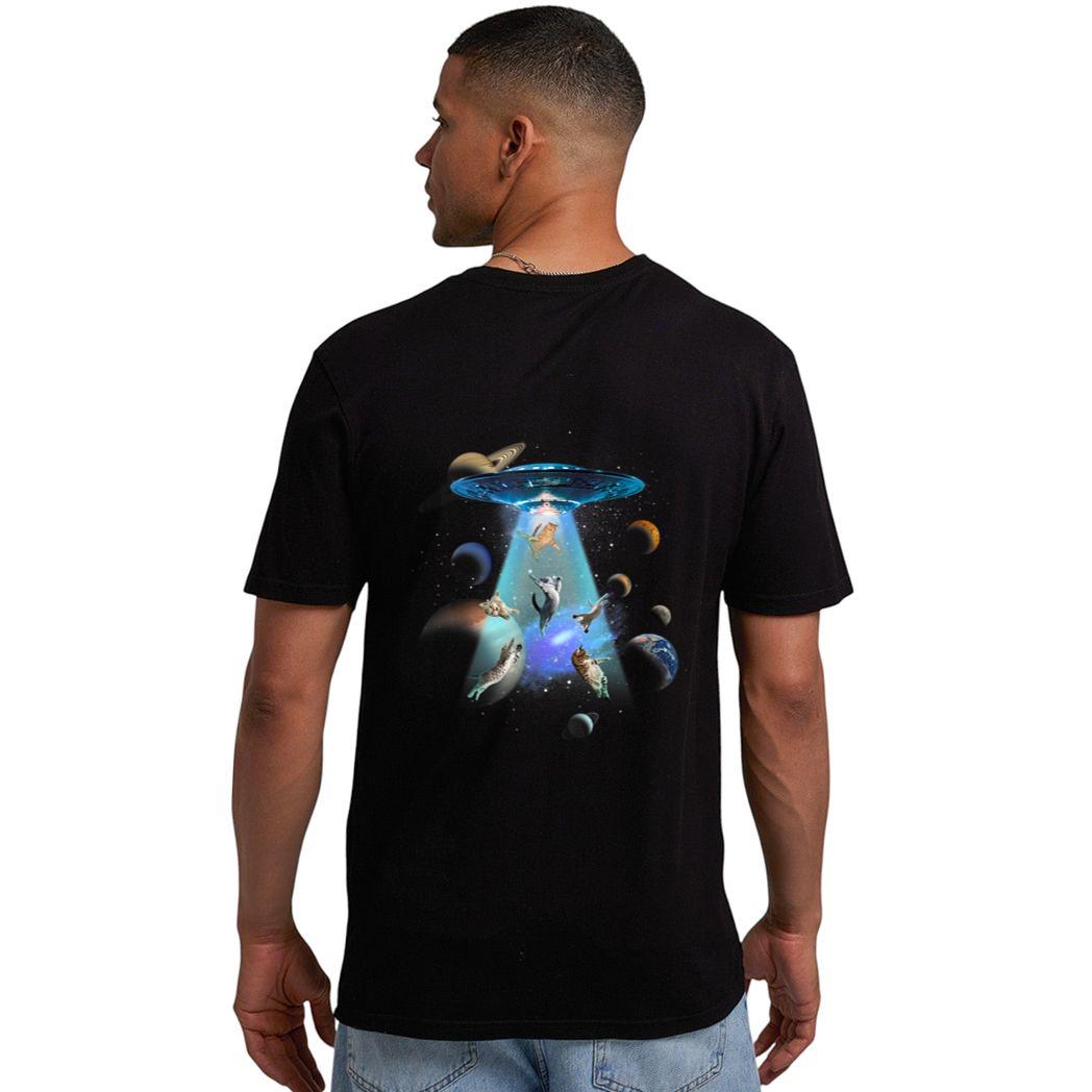 Cats UFO Funny Flying Kitten Spaceship Alien Lover Novelty Men T-Shirt