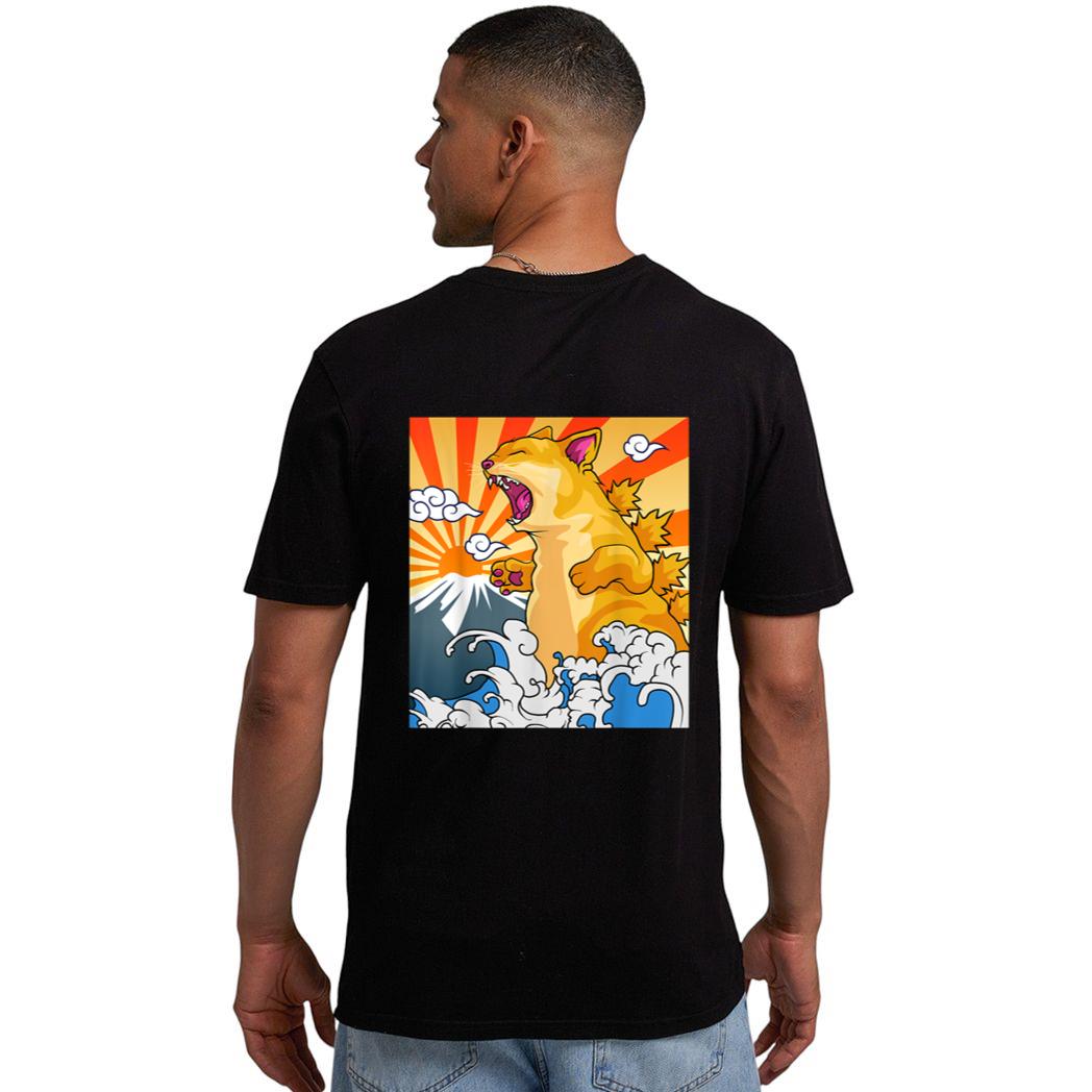 Catzilla Vintage Kawaii Cute Cat Art Japanese Sunset Men T-Shirt