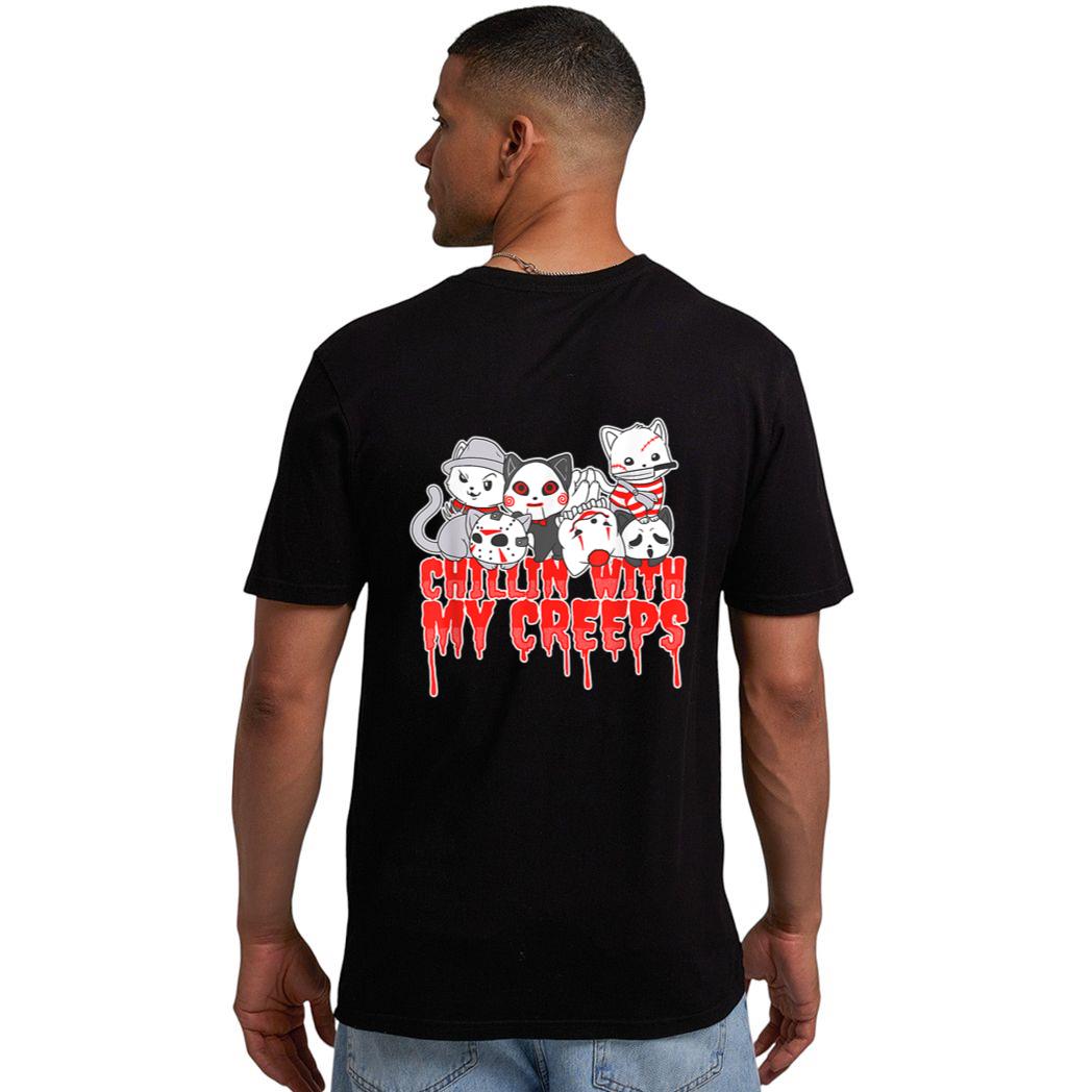 Chillin With My Creeps Cat Horror Serial Killer Halloween Men T-Shirt