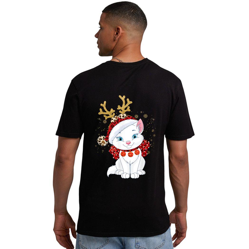 Christmas Cat Reindeer light Antlers Men T-Shirt