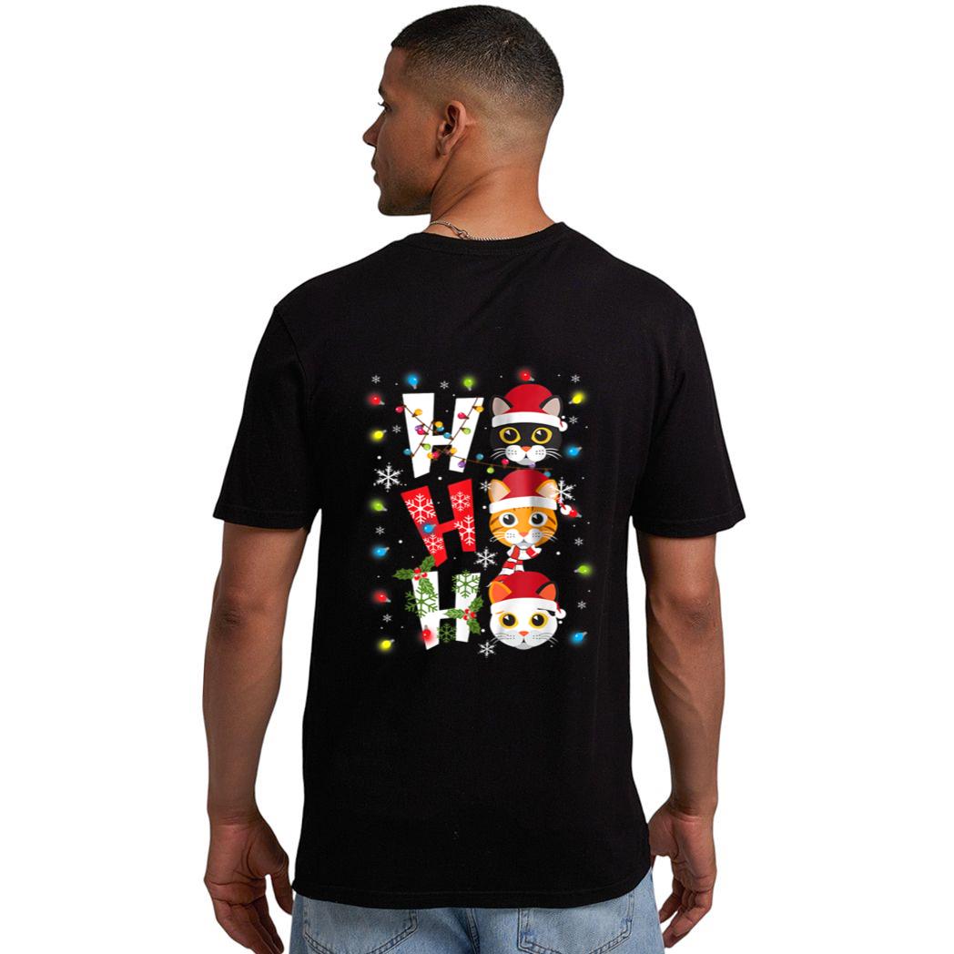 Christmas Ho Ho Ho Cat Lovers Lights Pajamas Funny Xmas Men T-Shirt