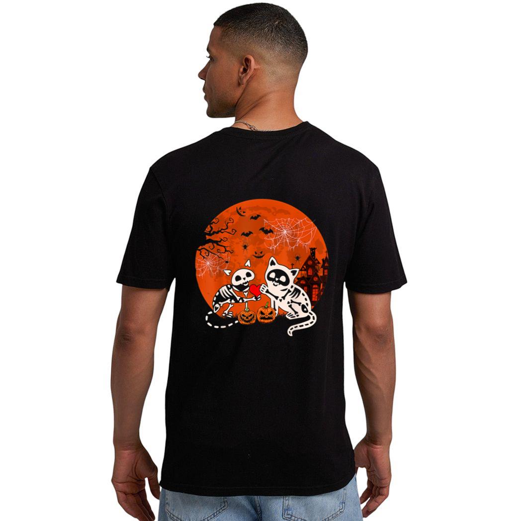 Couple Skeleton Horror Cats Halloween Couple Cat Owner Lover Men T-Shirt