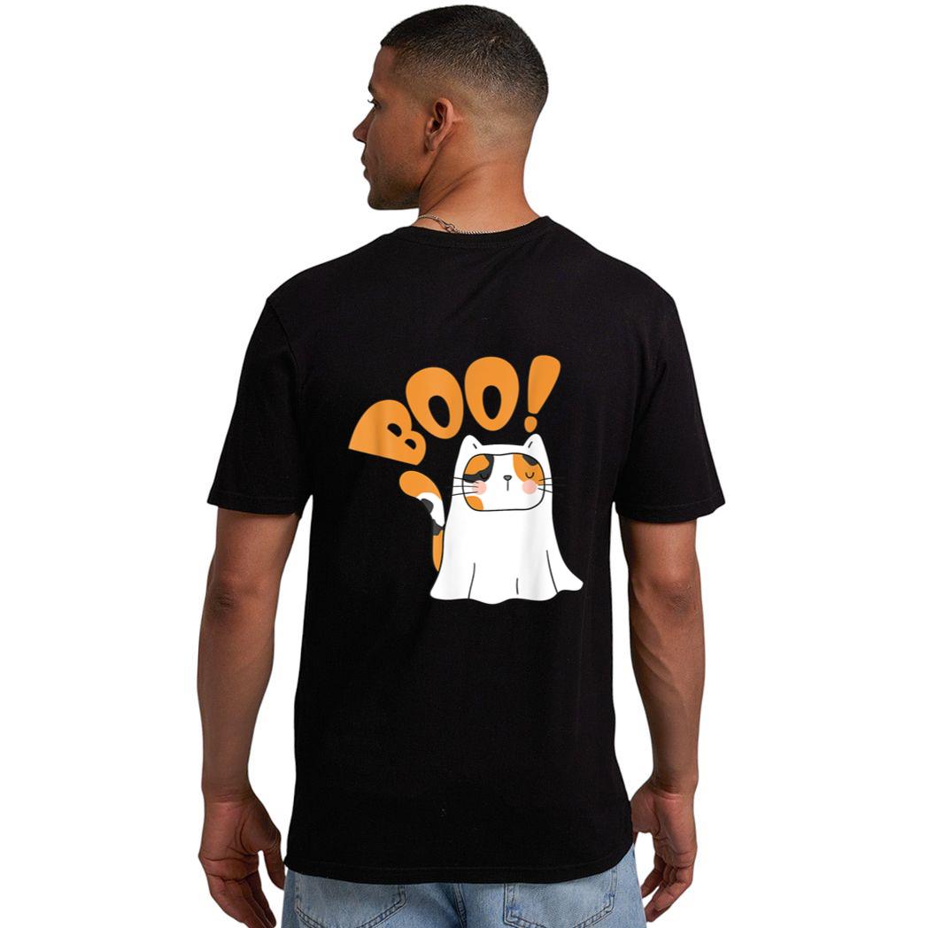 Cut Cat Ghost Halloween Boo Saying Men T-Shirt