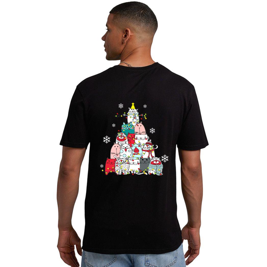 Cute Cat Christmas Tree Lights Snow Xmas Pajama Cat Lover Men T-Shirt