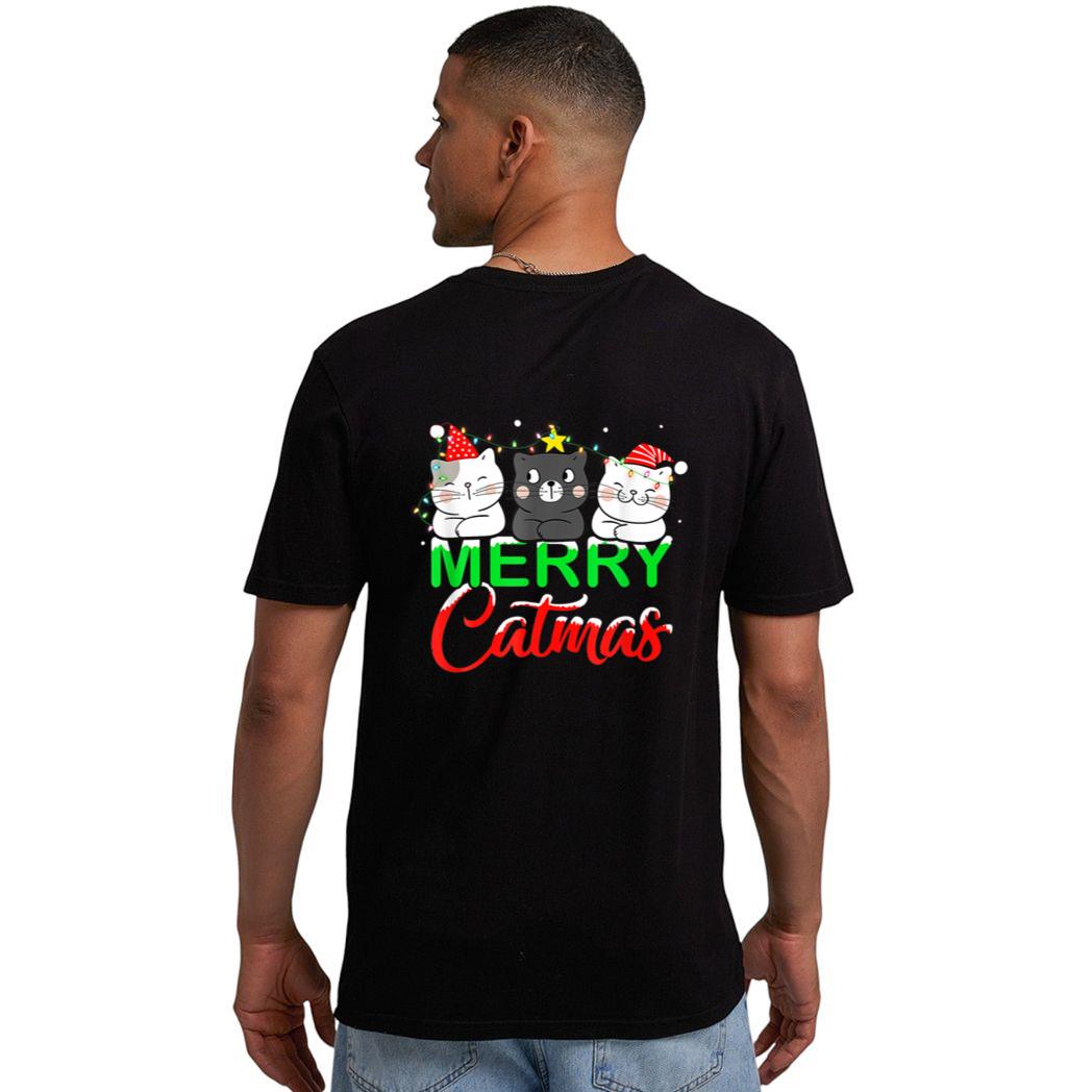 Cute Cat Lover Xmas Lights Santa Merry Catmas Cat Christmas Men T-Shirt