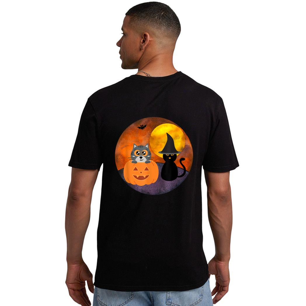 Cute Halloween Cat Scene Witch Pumpkin Bat Full Moon Men T-Shirt