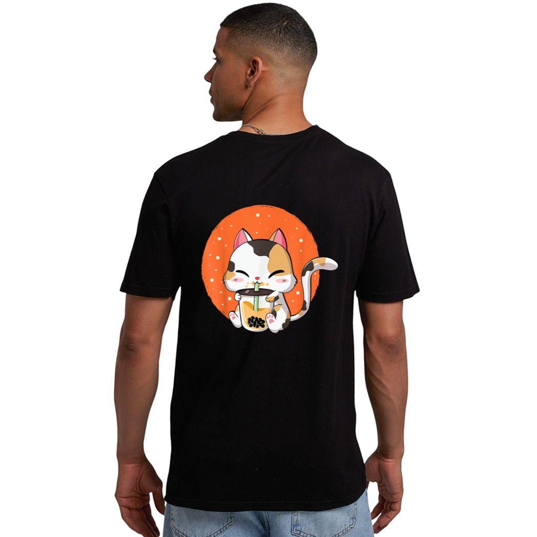 Cute Kawaii Cat Boba Bubble Milk Tea Anime Neko Kitten Men T-Shirt