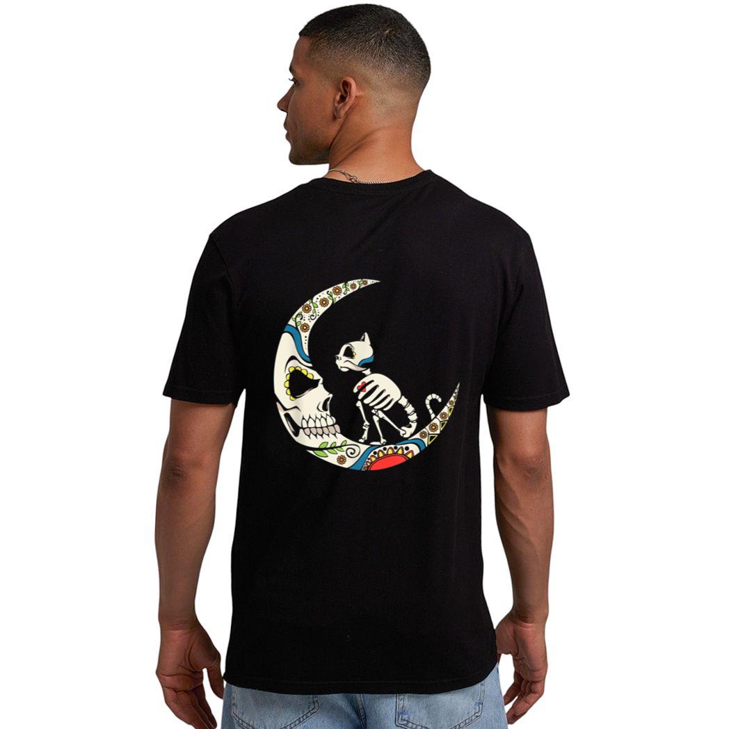 Dia De Los Muertos Crescent Moon And Cat Sugar Skull Men T-Shirt