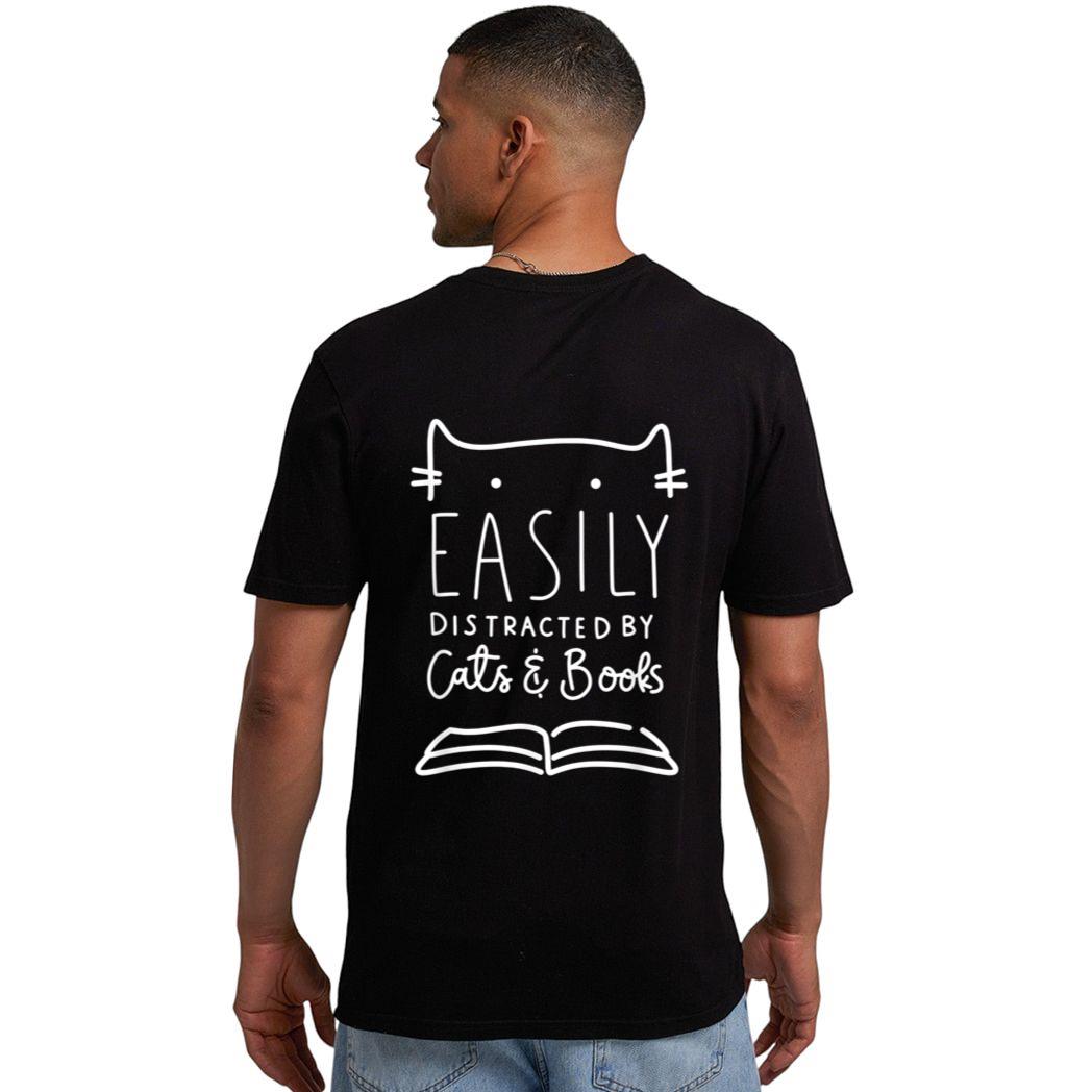 Easily Distracted-Cats And Books Funny Gift For Cat Lovers Men T-Shirt