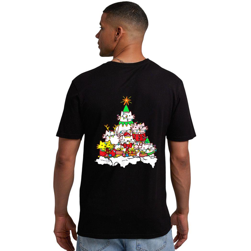 Funny Cat Christmas Tree Lights Costume Matching Pajama Gift Men T-Shirt