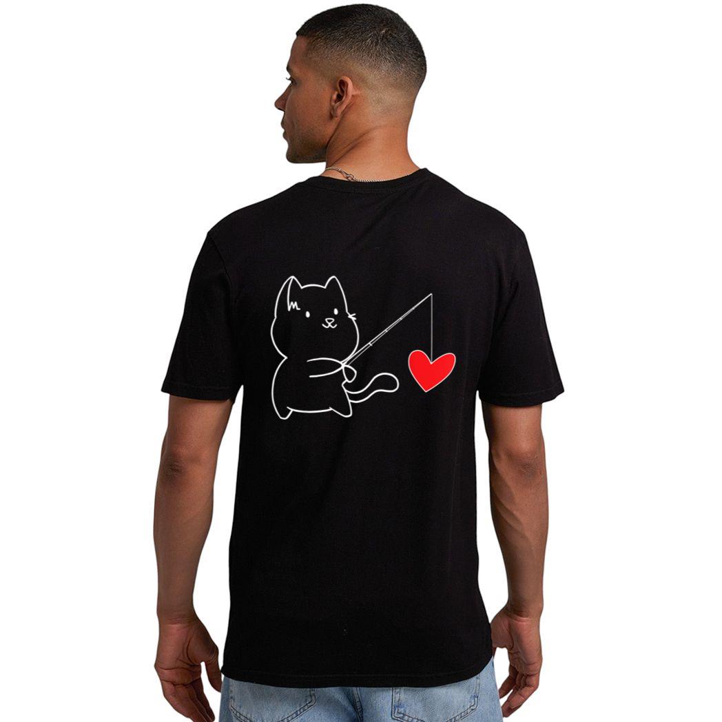 Funny Cat Fishing Heart Valentines Day Men T-Shirt