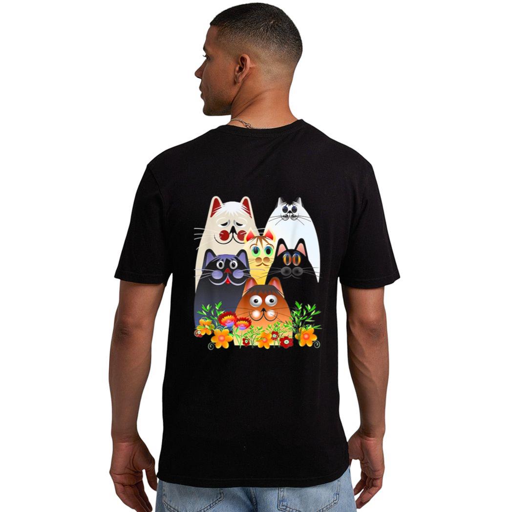 Funny Cat Happy Colorful Flowers Men T-Shirt