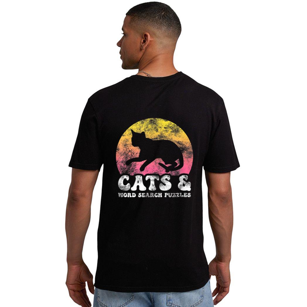 Funny Cats Word Search Puzzles Vintage Retro Hobby Men T-Shirt