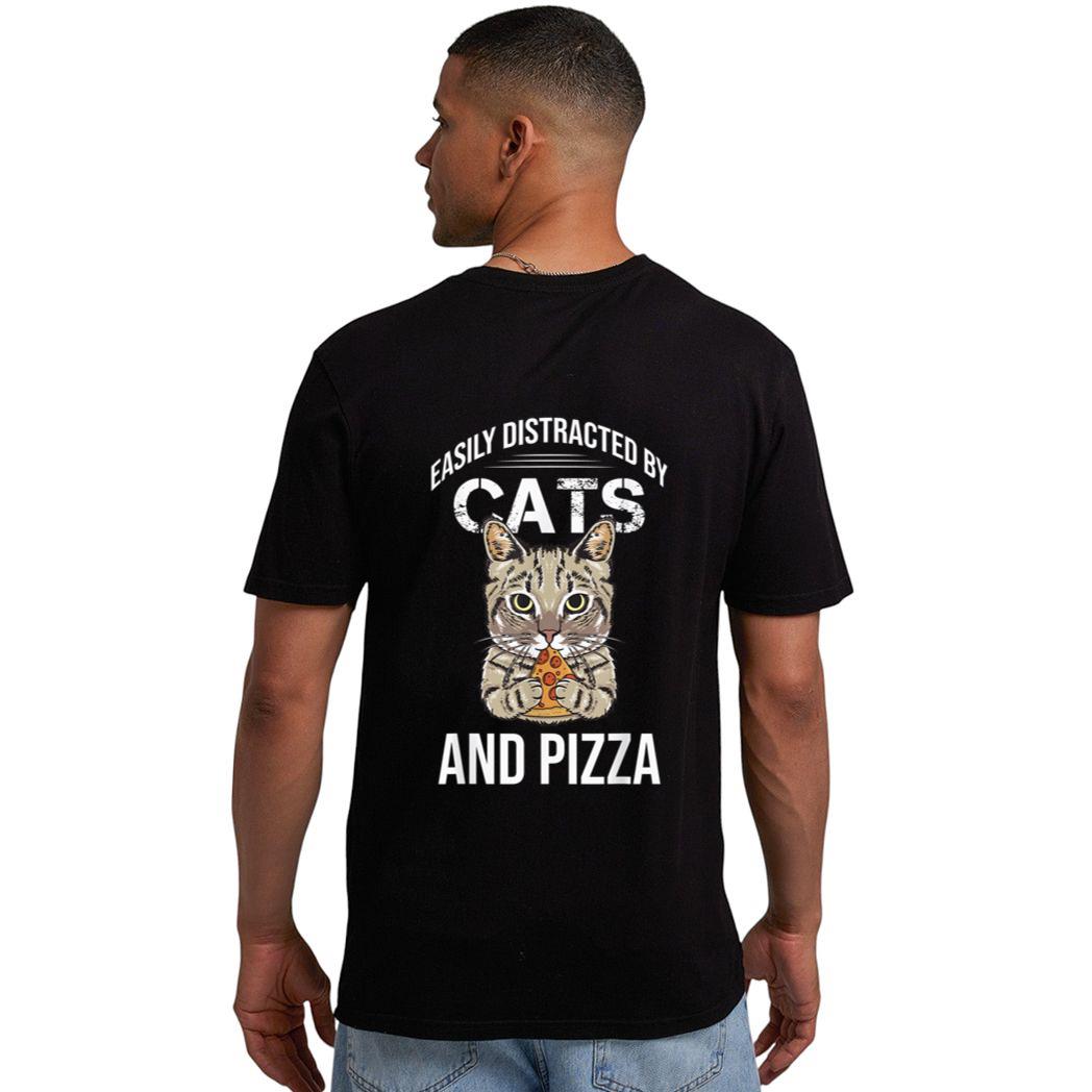 Funny Easily Distracted By Cats And Pizza Lovers Cat Lovers Men T-Shirt