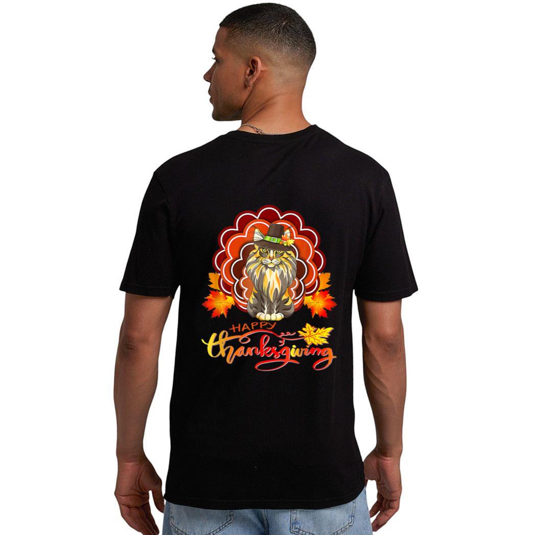 Funny Maine Coon Cat Urkey Happy Hanksgiving Men T-Shirt