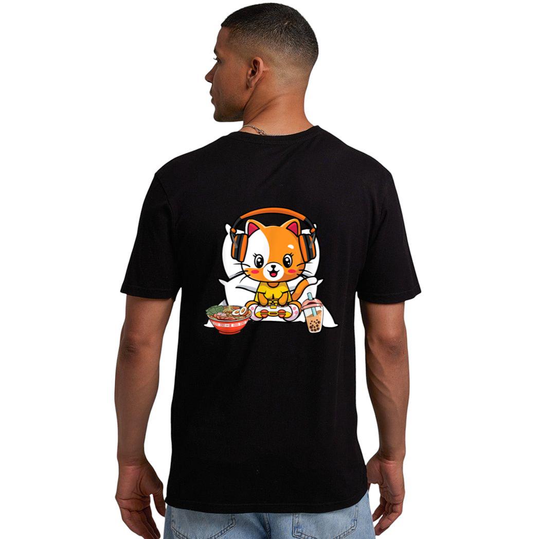 Gamer Cat Boba and Ramen Kawaii Anime Neko Men T-Shirt