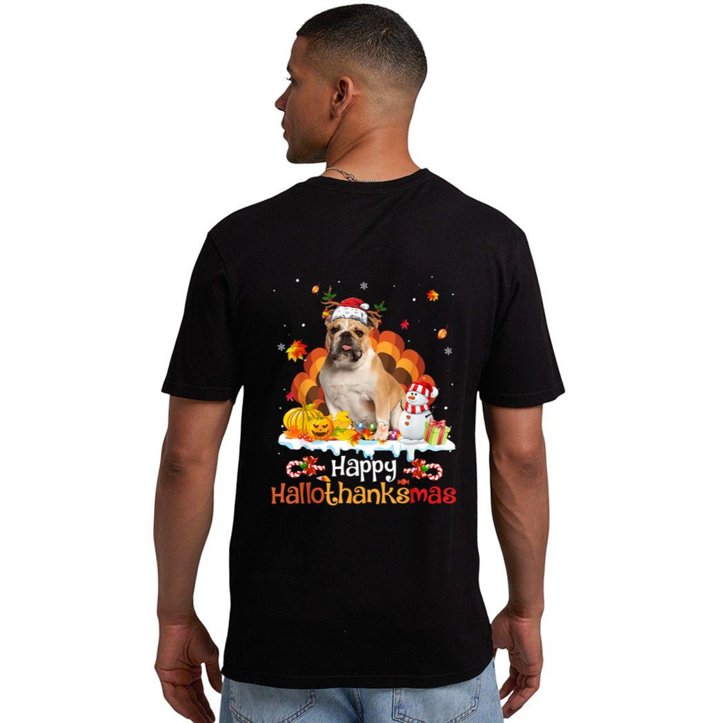 HalloThanksMas Halloween Thanksgiving Christmas Bulldog Men T-Shirt