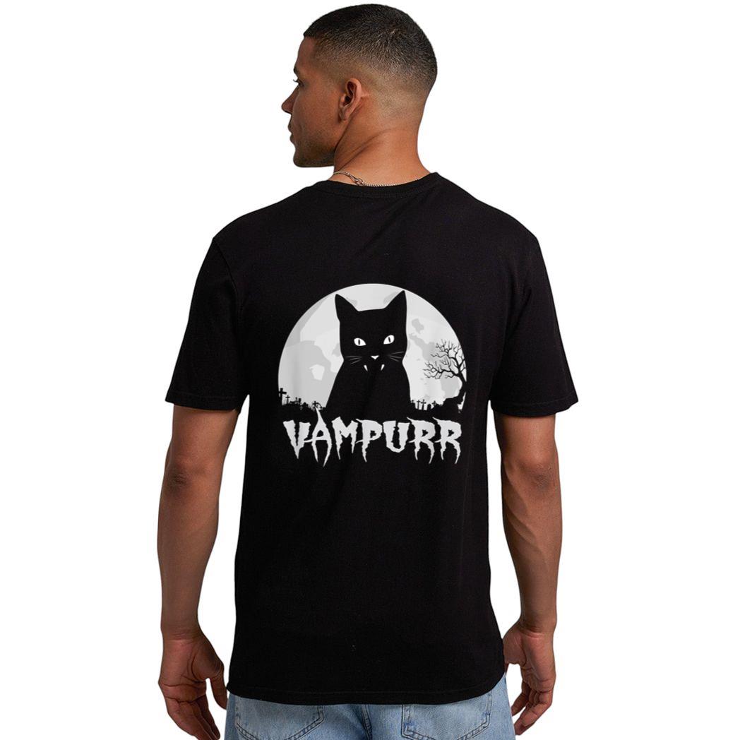 Halloween Black Cat Vampire With Full Moon - Vampurr Pun Men T-Shirt
