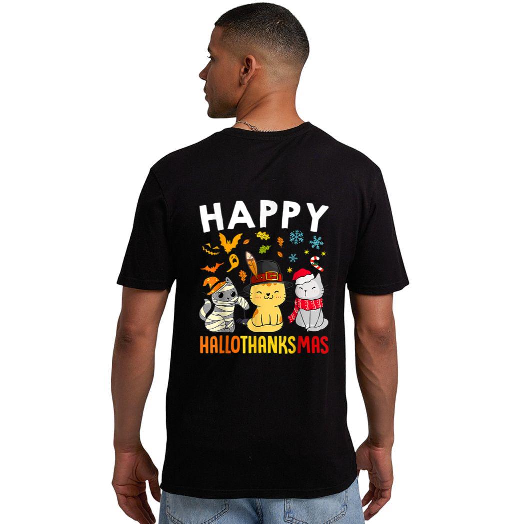 Halloween Thanksgiving Christmas Happy HalloThanksMas Cats Men T-Shirt