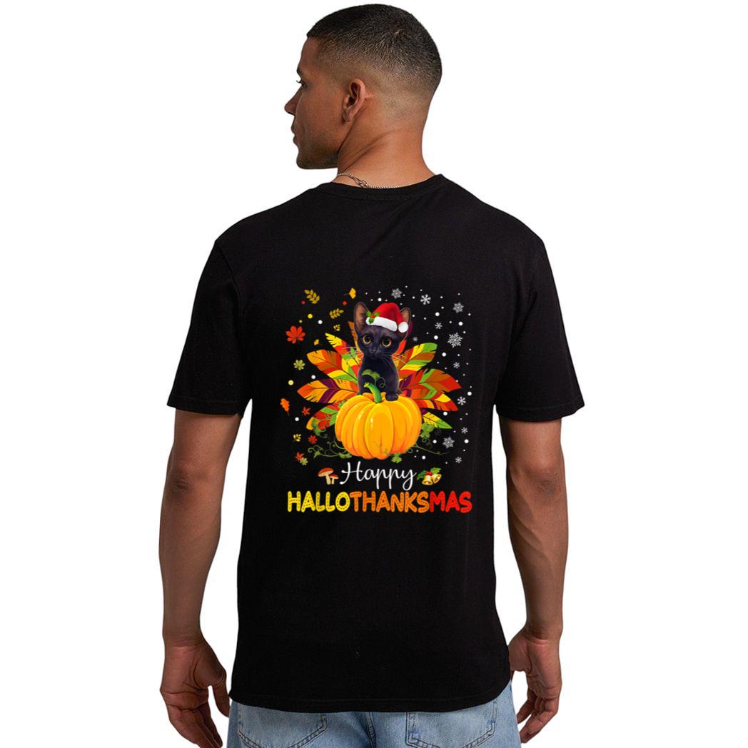 Happy Hallothanksmas Cat Halloween Thanksgiving Christmas Men T-Shirt