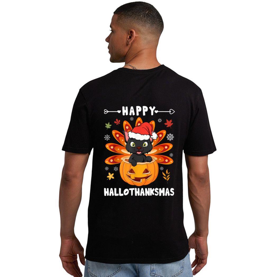 Happy Hallothanksmas Cat Turkey Cat Thanksgiving Christmas Men T-Shirt
