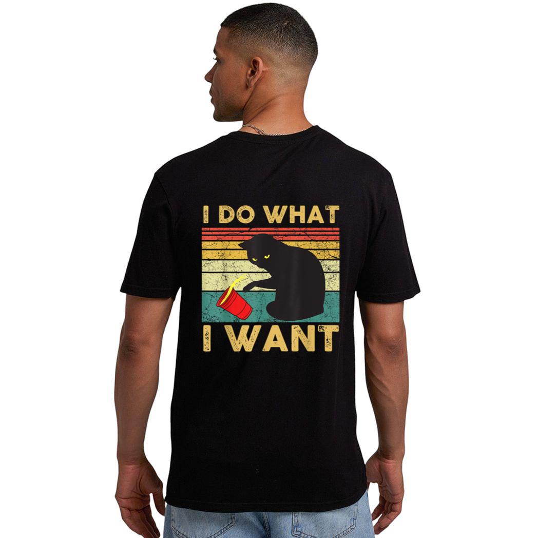 I Do What I Want Cat Coffee Black Cat Red Cup Funny Graphic Men T-Shirt