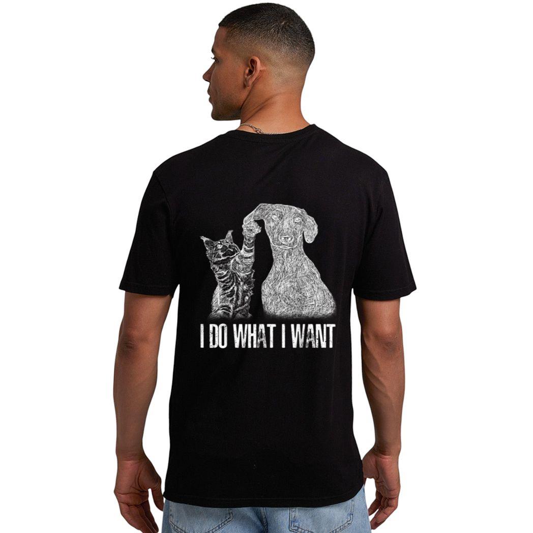 I-Do-What I-Want Cat With-Dog Hand Drawn-Portrait Men T-Shirt