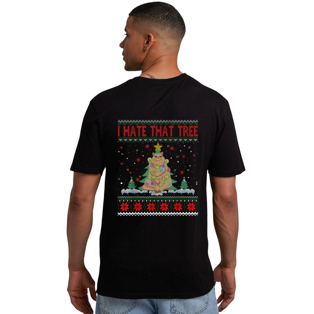 I Hate That Tree Funny Cats Christmas Tree Men T-Shirt