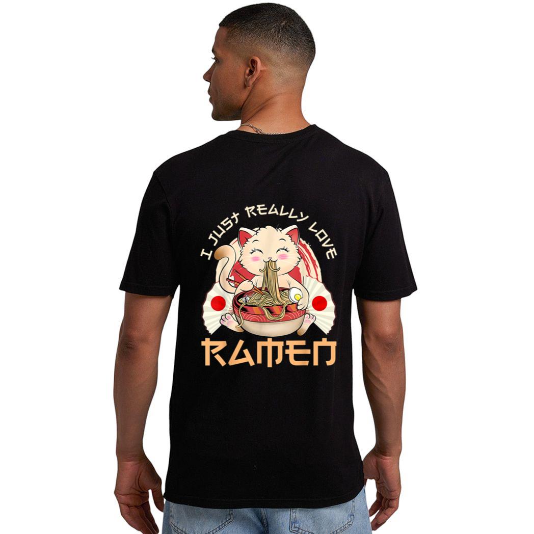 Kawaii Cat Ramen Japanese Black Anime Gift Men T-Shirt