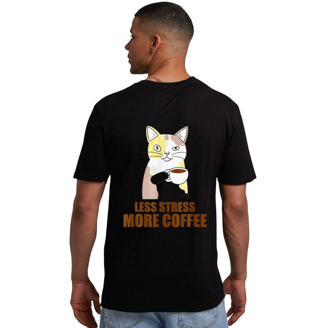 Less Stress More Coffee Funny Cat Caffeine Coffee Lover Men T-Shirt