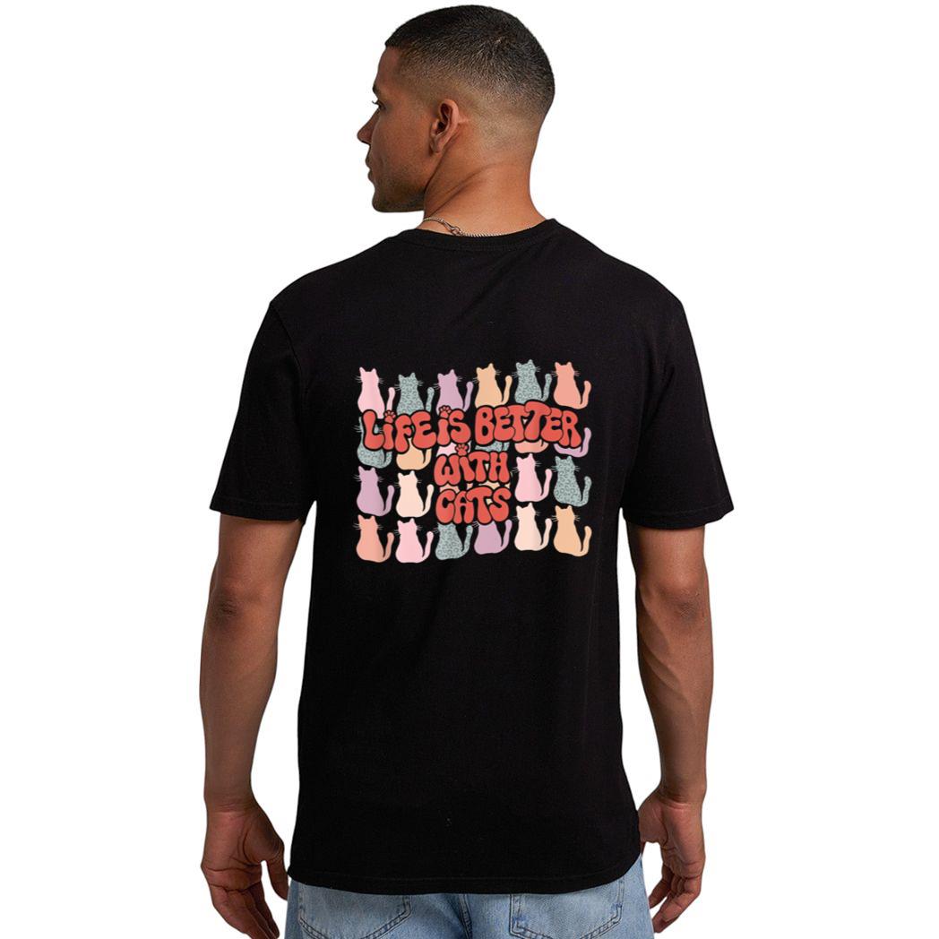Life Is Better With Cats Retro Cat Mama Dad Groovy Men Women Men T-Shirt