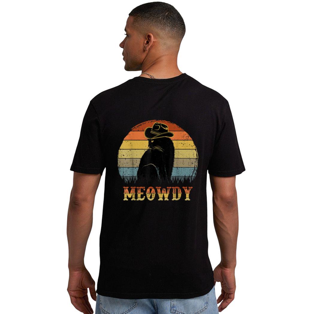 Meowdy Funny Country Music Black Cat Cowboy Hat Vintage Men T-Shirt