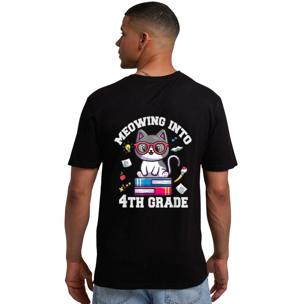 Meowing Into 4H Grade Funny Back O School Cat Lovers Men T-Shirt