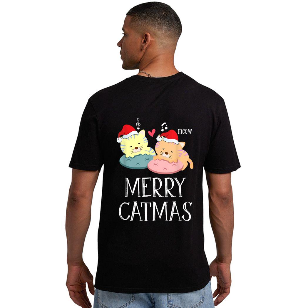 Merry Catmas Pajama Christmas Lights Funny Holiday Cat Mom Men T-Shirt