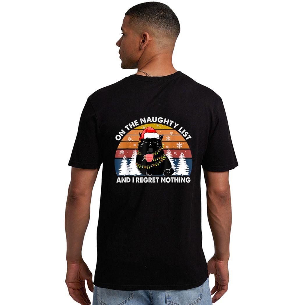 On The Naughty List And I Regret Nothing Christmas Black Cat Men T-Shirt