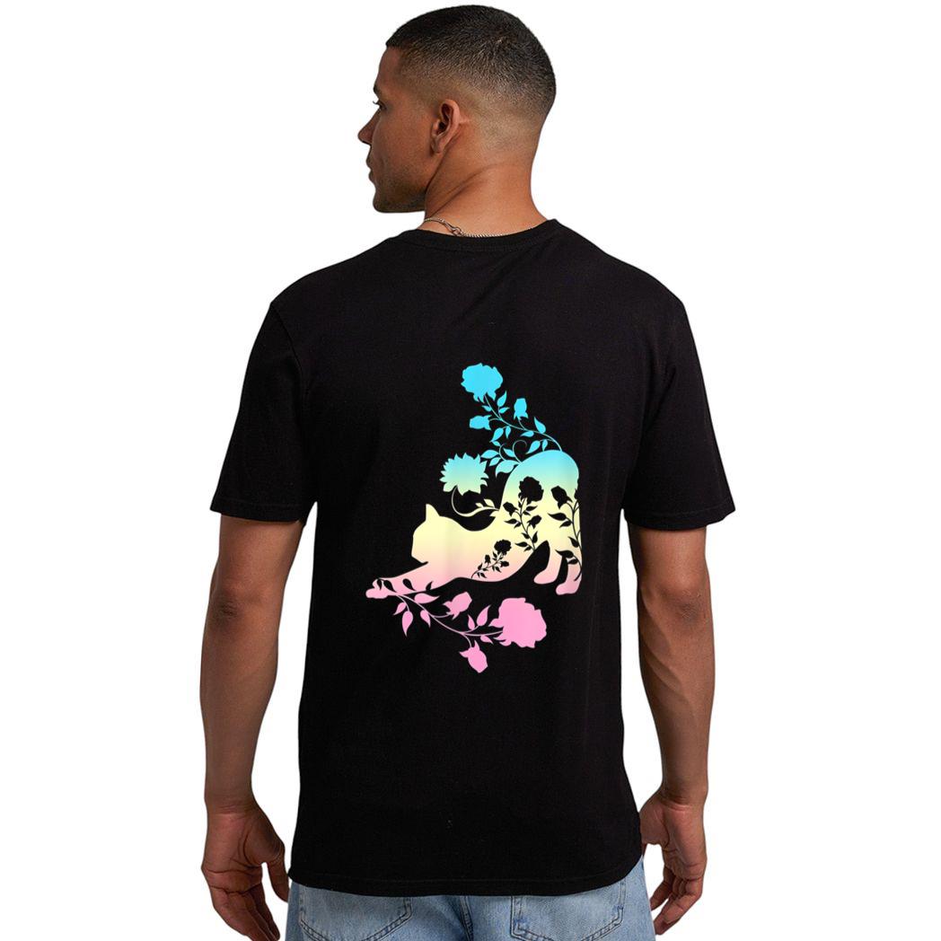 Pastel Stretching Cat With Roses Kitten Men T-Shirt