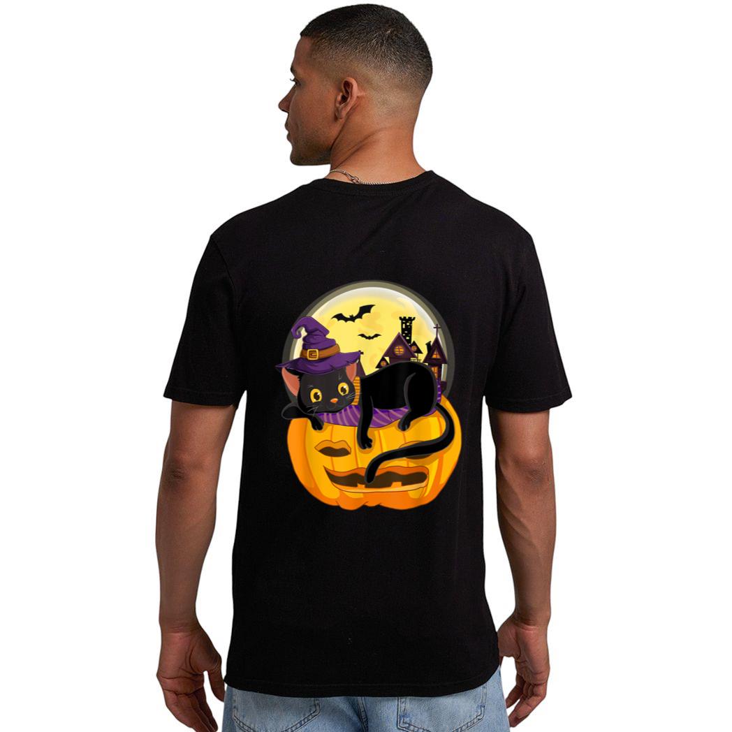 Pumpkin Black Cat Halloween Costume Scary Witch Autumn Fall Men T-Shirt