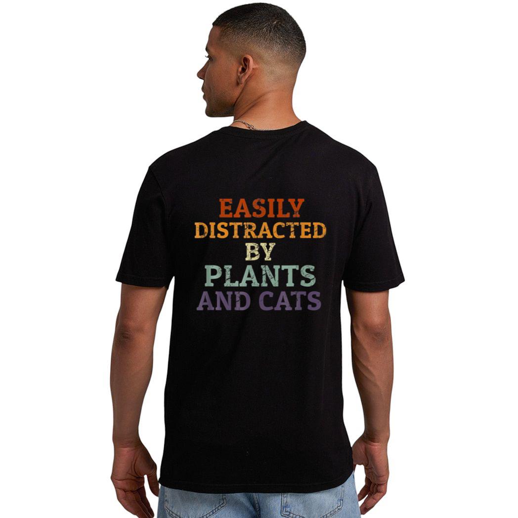 Retro Pet Cat Plant Lover Easily Distracted By Plants Cats Men T-Shirt