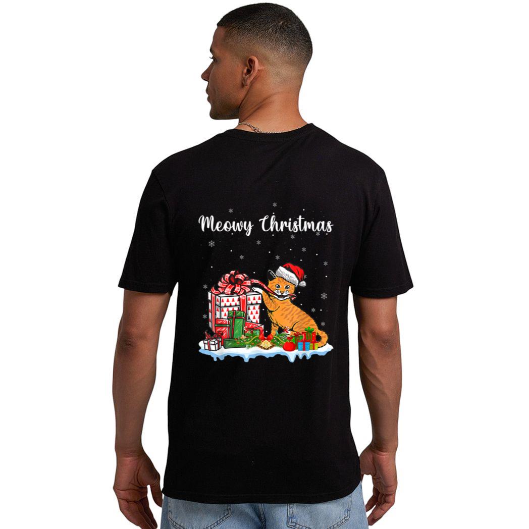 Santa Hat Cat Xmas For Girls Kids Meowy Cat Christmas Men T-Shirt