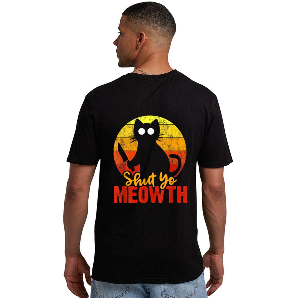Shut Your Meowth Gory Halloween Cat With Knife Murderous Men T-Shirt