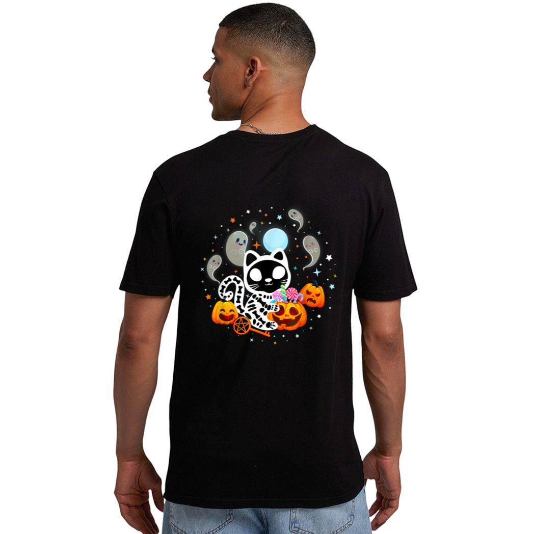 Skeleton Cat Halloween Shirt Kids Spooky Black Cat Halloween Men T-Shirt