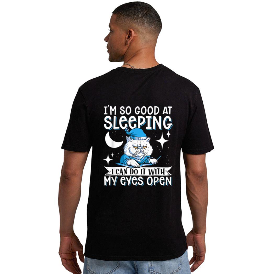 Sleeping Cat With Open Eyes Cat Lover Men T-Shirt