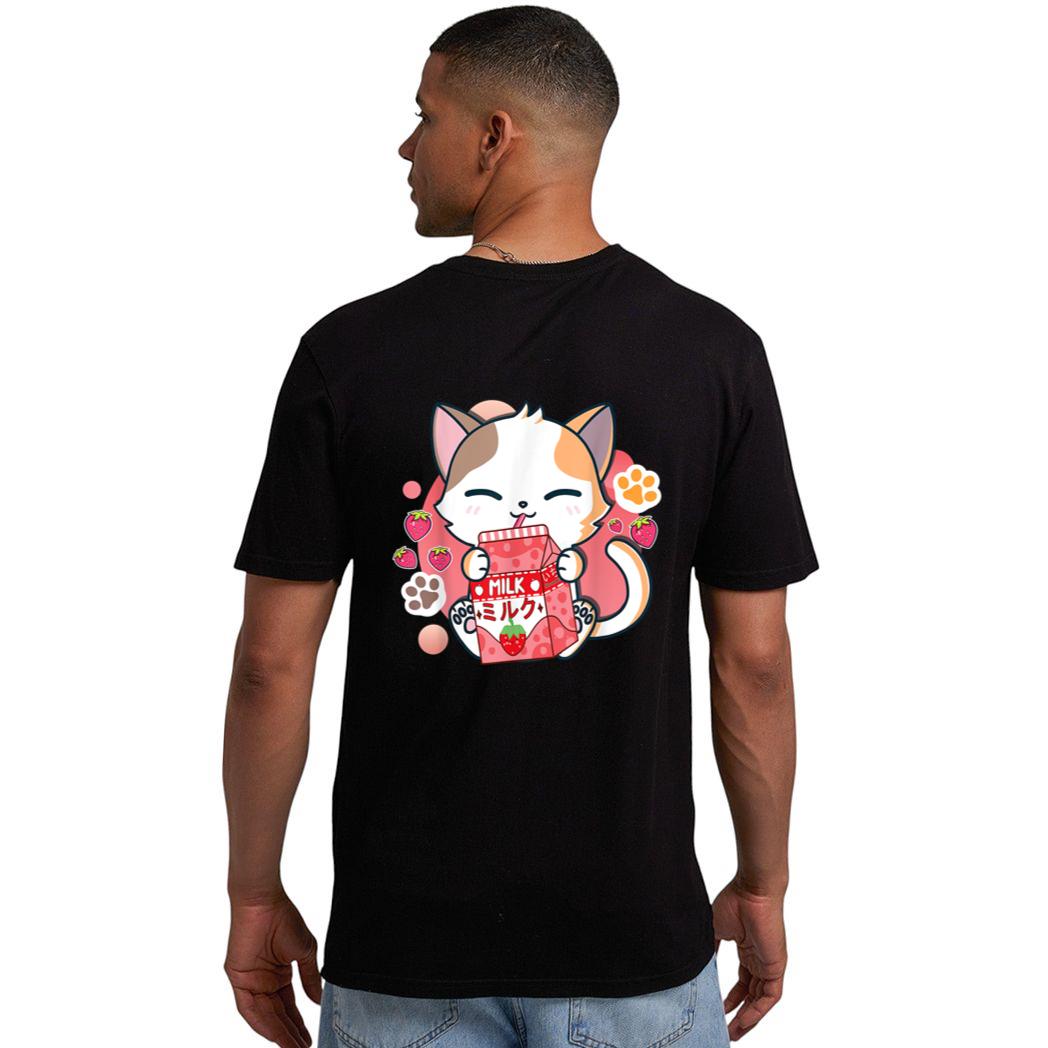 Strawberry Milk Cat Cute Kawaii Kitten Anime Gift Teen Girls Men T-Shirt