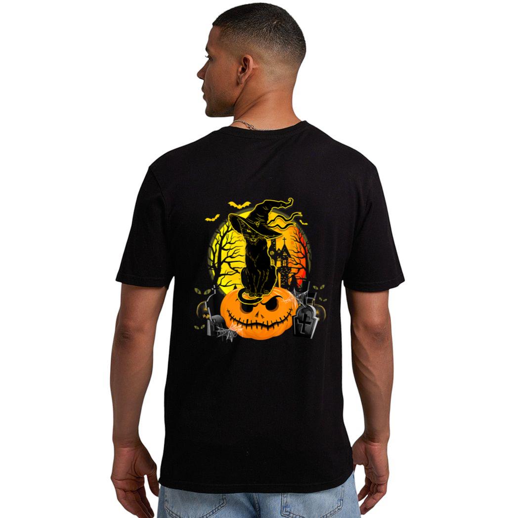 Vintage Black Cat Witch Scary Halloween Costume Kids Boys Men T-Shirt